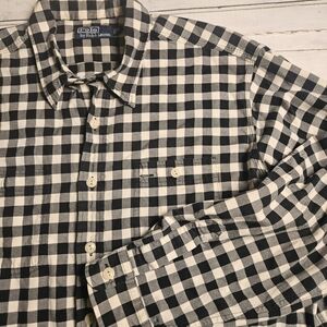 VTG 90s Polo Ralph Lauren XL Work Shirt Black White Gingham Boxy Straight Hem